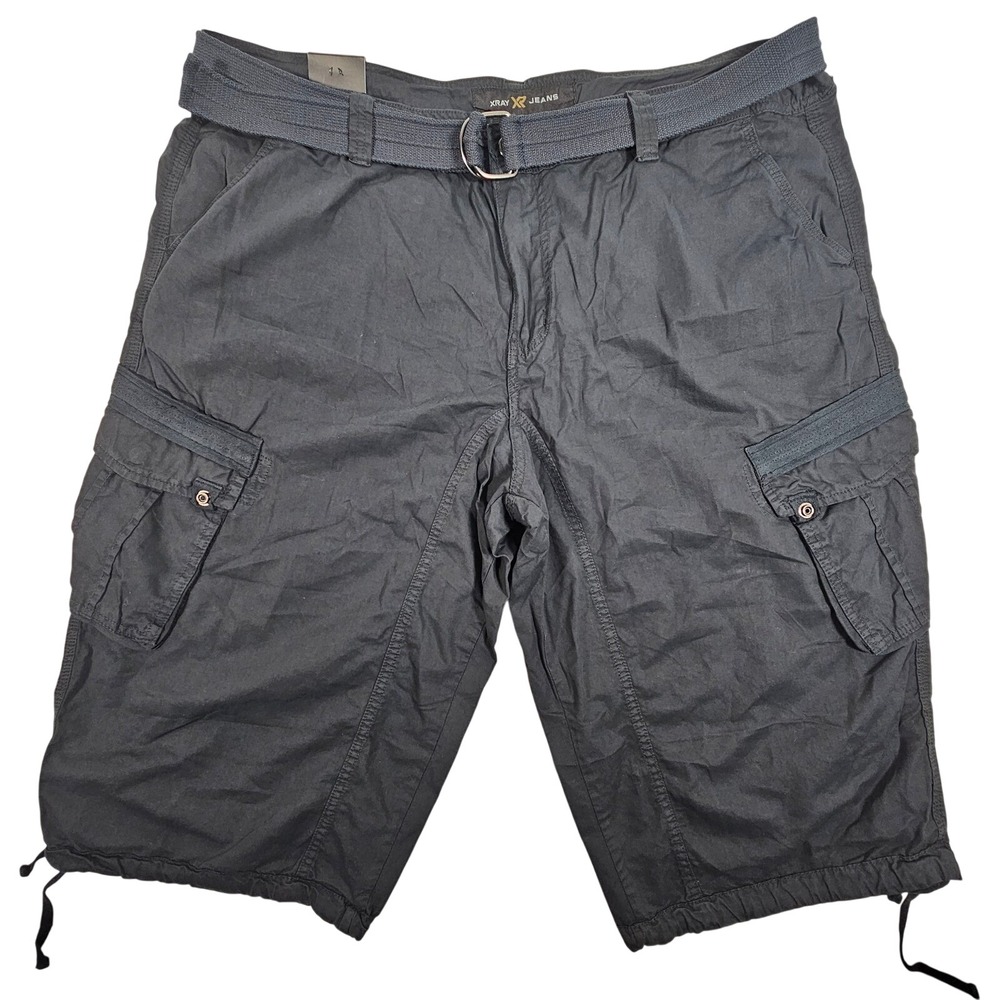XRAY JEANS Mens Navy Blue Cargo Shorts Belted Knee Length Size‎ 40